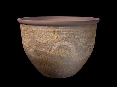 Traditional Ceramic Fish Tank With Intricate Golden Dragon Pattern For Aquarium 3d model