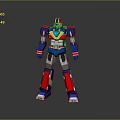 Robot Character With Red Blue White Gray Armor Standing Pose Chest Design And Reflection 3d model