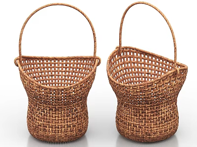 Two Woven Brown Storage Baskets with Handles for Home Organization 3d model