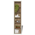 Wooden Bookcase with Multiple Shelves Books Green Plants and Decorative Items