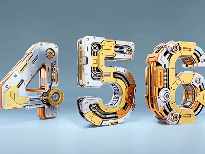 3D Mechanical Numbers Four Five Six With Gears And Metallic Structure Design 3d model