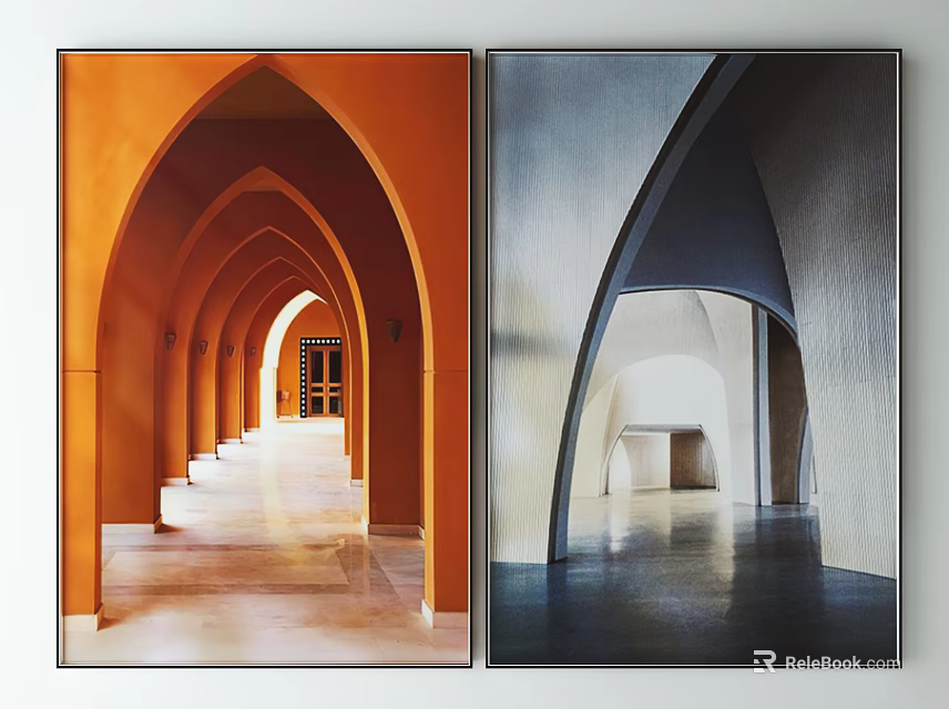 Two Arched Architecture Art Prints With Warm And Monochrome Tones For Interior Decor 3d model 