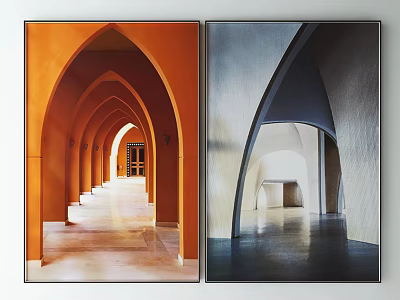 Two Arched Architecture Art Prints With Warm And Monochrome Tones For Interior Decor 3d model