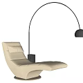 Modern Light-colored Lounge Chair Featuring Arched Floor Lamp With Spherical Shade In White Minimalist Setting