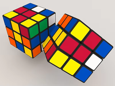 Colorful Rubik's Cubes With Multicolored Faces And Rotated Sections Displaying Various Colors 3d model