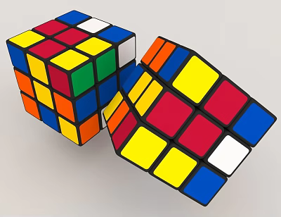 Colorful Rubik's Cubes With Multicolored Faces And Rotated Sections Displaying Various Colors 3d model
