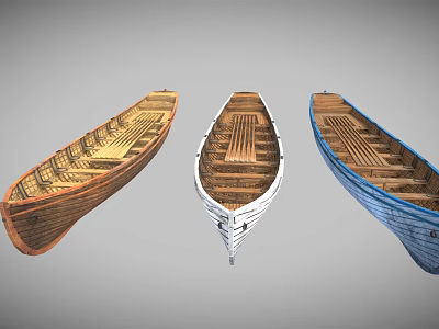 Brown White And Blue Wooden Boats Showcasing Classic Design And Sturdy Structure 3d model