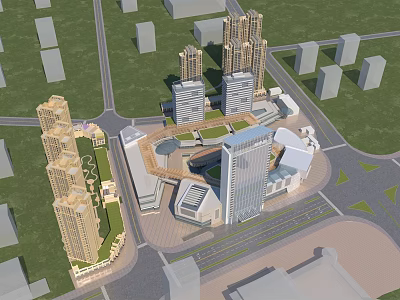 Modern High Rise Residential Buildings With Central Plaza Commercial Facilities And Green Spaces 3d model