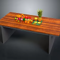 Dining Table With Wooden Top And Colorful Fruits Vegetables