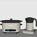 Modern Kitchen Appliances Including Digital Slow Cooker And Electric Kettle With Base