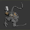 Anthropomorphic Snow Leopard Character Holding Sword in Battle Stance with Spotted Fur and Decorative Patterns