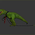 Green Dinosaur Rocking Red Electric Guitar With Black Strap Around Neck Open Mouth Sharp Teeth