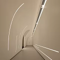 Modern Luxury Front Desk Reception With Curved Archway Marble Counter Circular Decorations And Purple Lighting