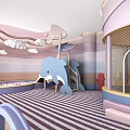 Colorful Children's Play Area With Ball Pit Slide Whale Shaped Structure And Striped Floor