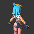 3D Teal Haired Character Wearing Goggles White Top Brown Pants Green Boots Front Back View