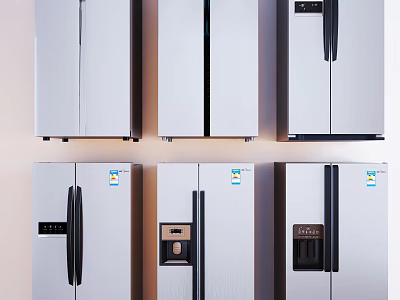 Various Modern Stainless Steel Refrigerators and Freezers With Double Door Designs 3d model