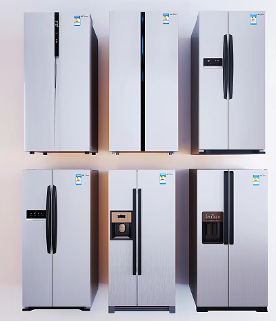 Various Modern Stainless Steel Refrigerators and Freezers With Double Door Designs 3d model