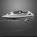 Modern White Yacht On Trailer With Open Cockpit And Glass Windows