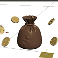 Golden Money Bag With Dollar Sign And Scattered Gold Coins Decorative Ornament Set