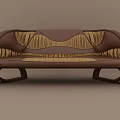 Modern Two Seater Sofa With Brown And Gold Pleated Upholstery And Curved Armrests
