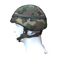 Camouflage Military Style Helmet Displayed On Mannequin Head With Camo Pattern