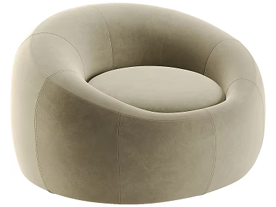 Light Beige Round Sofa Stool with Velvet Upholstery Curved Stitched Details Modern Design 3d model