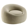 Light Beige Round Sofa Stool with Velvet Upholstery Curved Stitched Details Modern Design