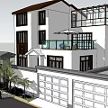 Modern Detached Villa With Glass Railing Balcony Leisure Area Double Garage And Greenery