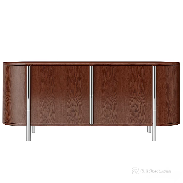 Modern Brown Wooden Decorative Cabinet With Sleek Metal Handles And Legs For Living Room Storage 3d model 