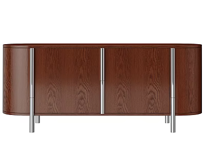 Modern Brown Wooden Decorative Cabinet With Sleek Metal Handles And Legs For Living Room Storage 3d model
