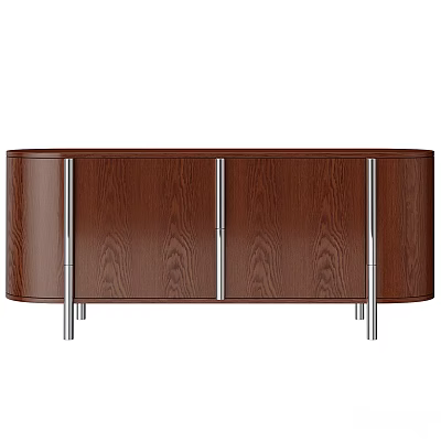 Modern Brown Wooden Decorative Cabinet With Sleek Metal Handles And Legs For Living Room Storage 3d model