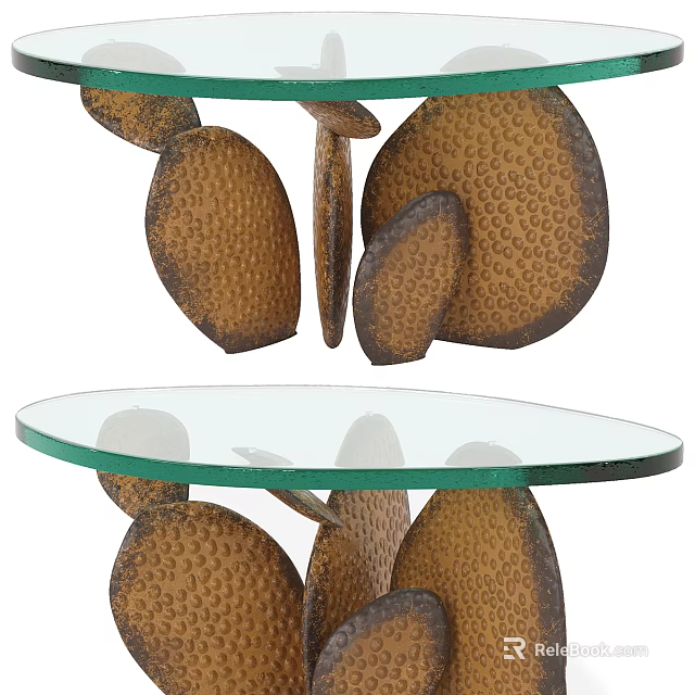 Modern Coffee Table With Glass Top And Textured Metal Base Design 3d model 