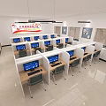 School Computer Classroom Featuring Rows of Computers Partitioned Desks and Wall Blackboard 3d model