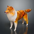 Collie Dog Sculpture With Orange And White Fur Standing On Black Background