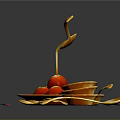 Golden Utensils Display With Red Tomatoes And Petals On Black Surface