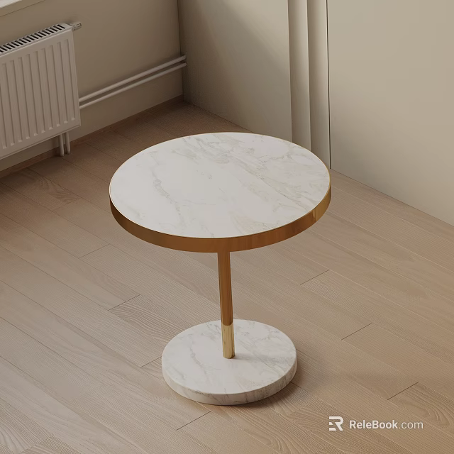 Round Marble Top Side Table With Gold Metal Stand And Circular Base 3d model 