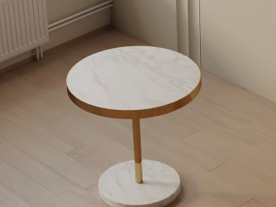 Round Marble Top Side Table With Gold Metal Stand And Circular Base 3d model