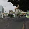 Modern Urban Pedestrian Bridge With Green Elements Over City Street And Surrounding Buildings
