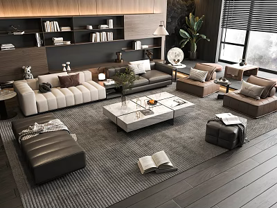 Modern Living Room Sofa And Coffee Table Set With Area Rug And Decorative Pillows 3d model