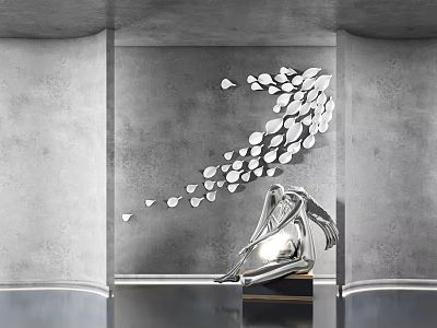 Modern Silver Sculpture Carving With Leaf Decorations On Gray Wall Interior Space 3d model