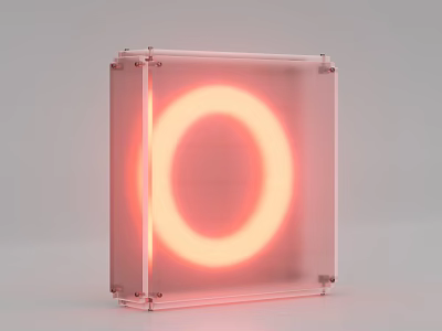 Stylish Modern Transparent Cube Wall Light Featuring Illuminated Orange Ring 3d model