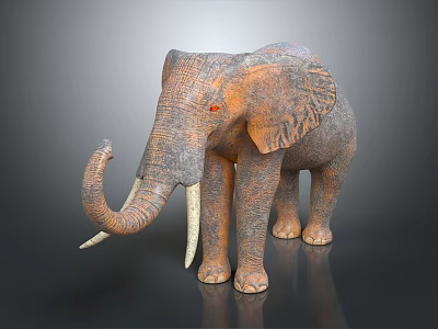 Gray Elephant With Curled Trunk White Tusks Red Eyes And Detailed Skin Texture 3d model