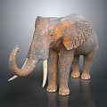 Gray Elephant With Curled Trunk White Tusks Red Eyes And Detailed Skin Texture