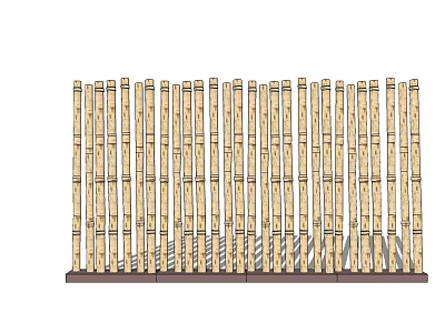 Natural Bamboo Garden Fence With Vertical Slats And Sturdy Wooden Base 3d model