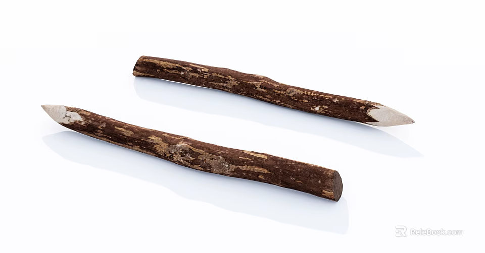 Natural Stone Wood Sticks With Rustic Texture And Polished Stone Tips 3d model