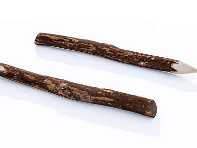 Natural Stone Wood Sticks With Rustic Texture And Polished Stone Tips 3d model