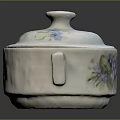 Ceramic Household Living Utensil With Lid Handle And Blue Purple Floral Design