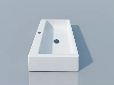 White Rectangular Bathroom Sink With Drain Hole On Gray Background With Reflection 3d model