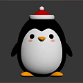 Cute Penguin Doll With Red Christmas Hat Black Body And Yellow Webbed Feet