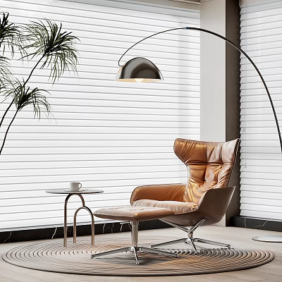 Modern Interior With Copper Leather Leisure Chair Small Side Table Coffee Cup And Floor Lamp 3d model